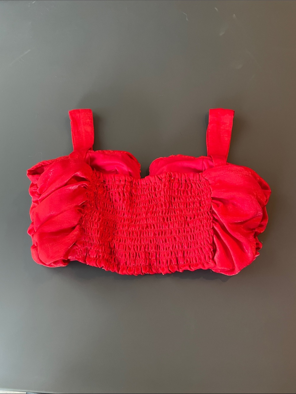 Red Ruched Crop Top - Picture 2 of 4